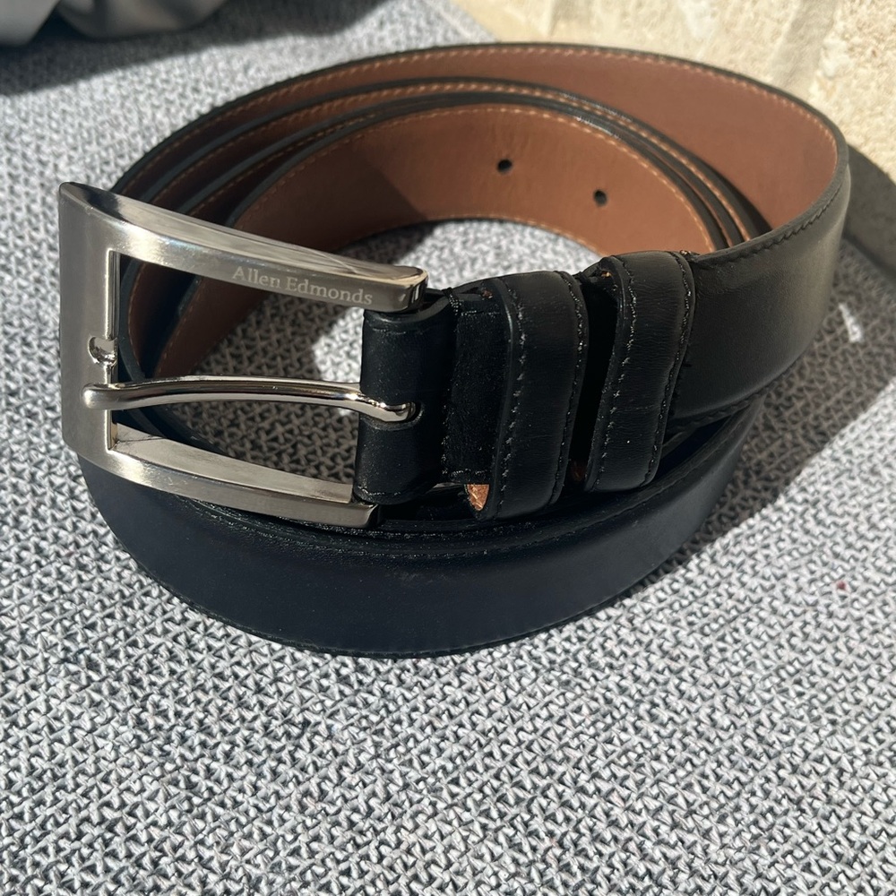 Allen Edmonds Belt Mens‎ Size 54/ 137 Black Italian Calfskin Leather 39501 USA